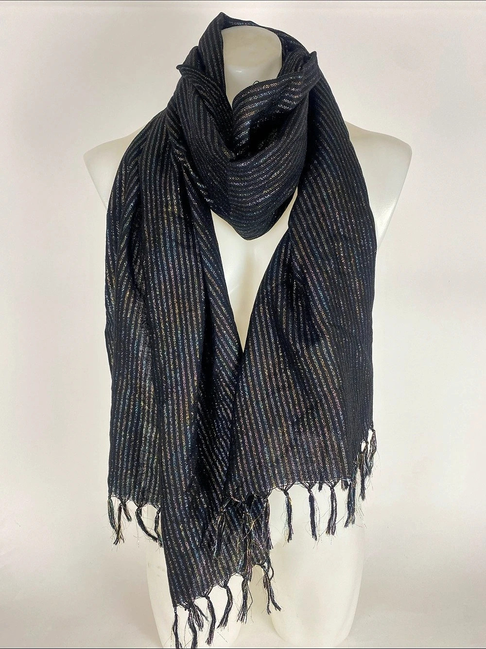 Saint Laurent Metallic Stripe Wool Scarf Black & Multicolor